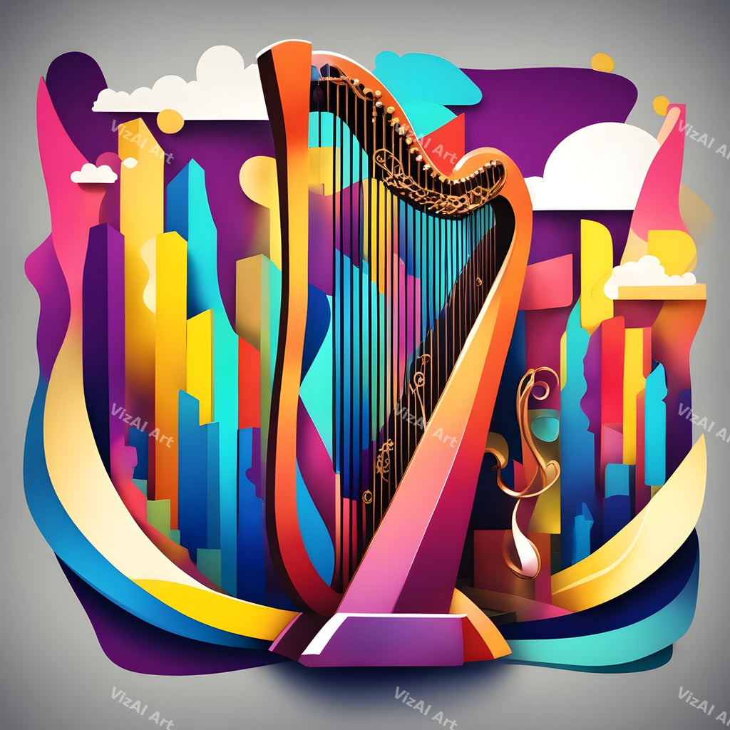 Playful Colour & Hearts Harp Art — print 6
