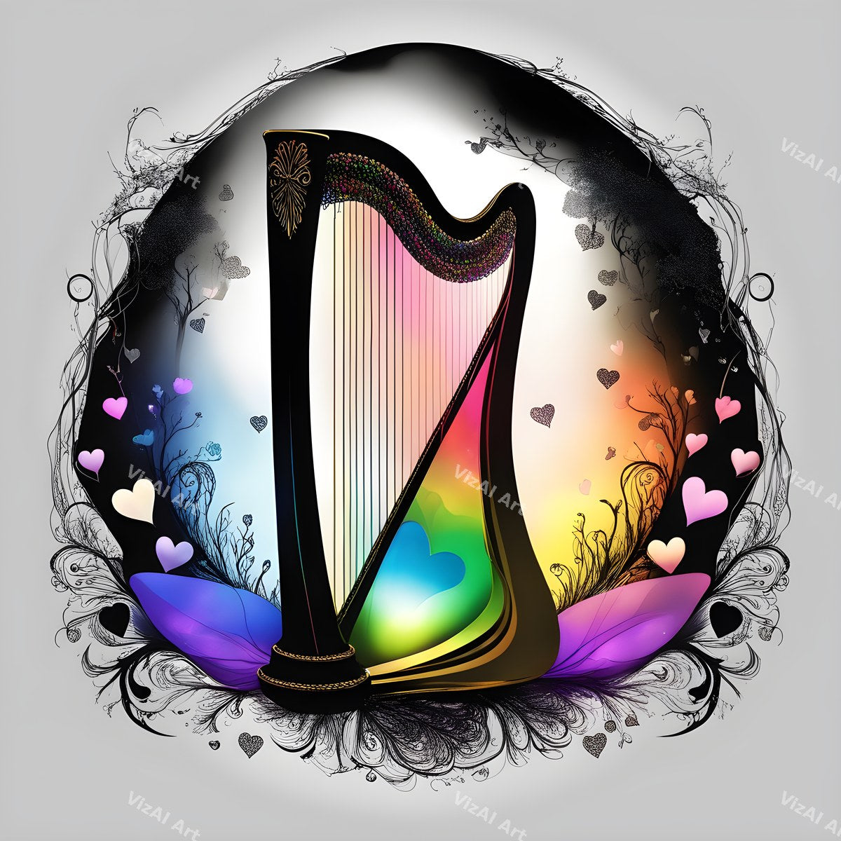 Playful Colour & Hearts Harp Art — print 7