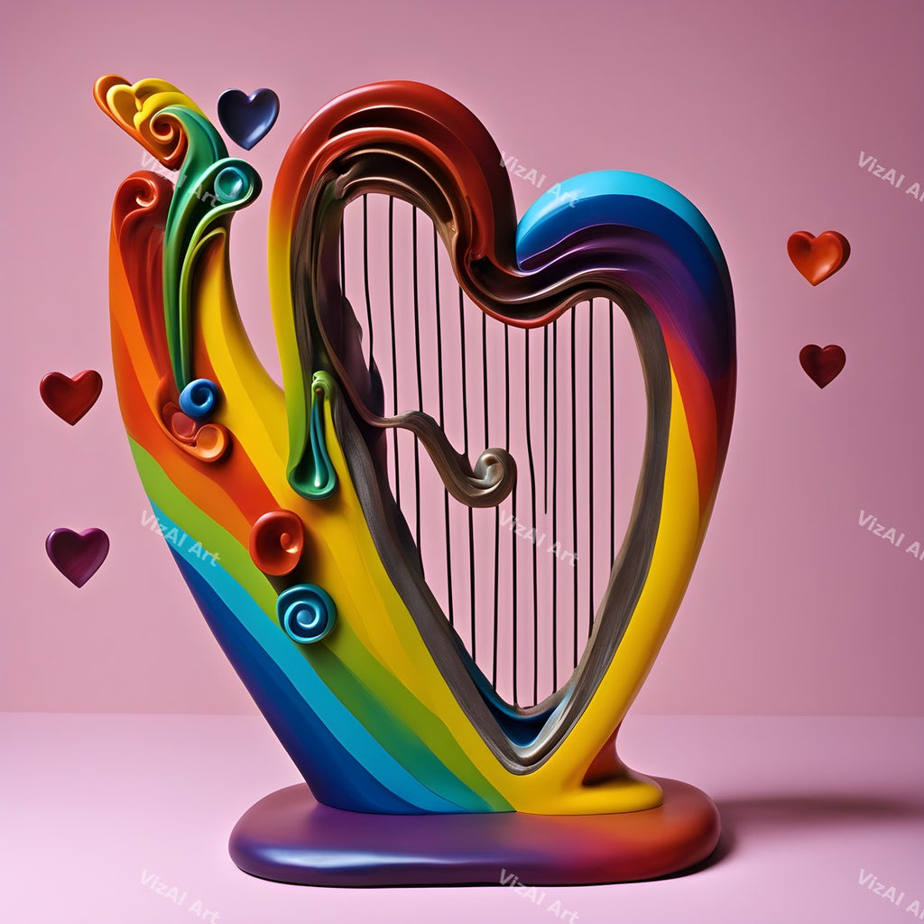 Playful Colour & Hearts Harp Art — print 8