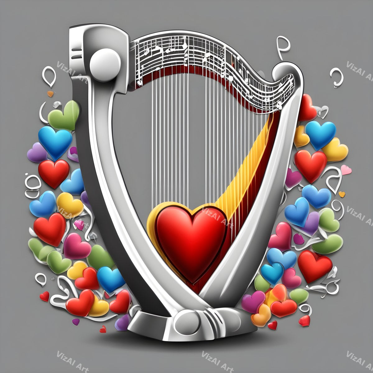 Playful Colour & Hearts Harp Art — print 9
