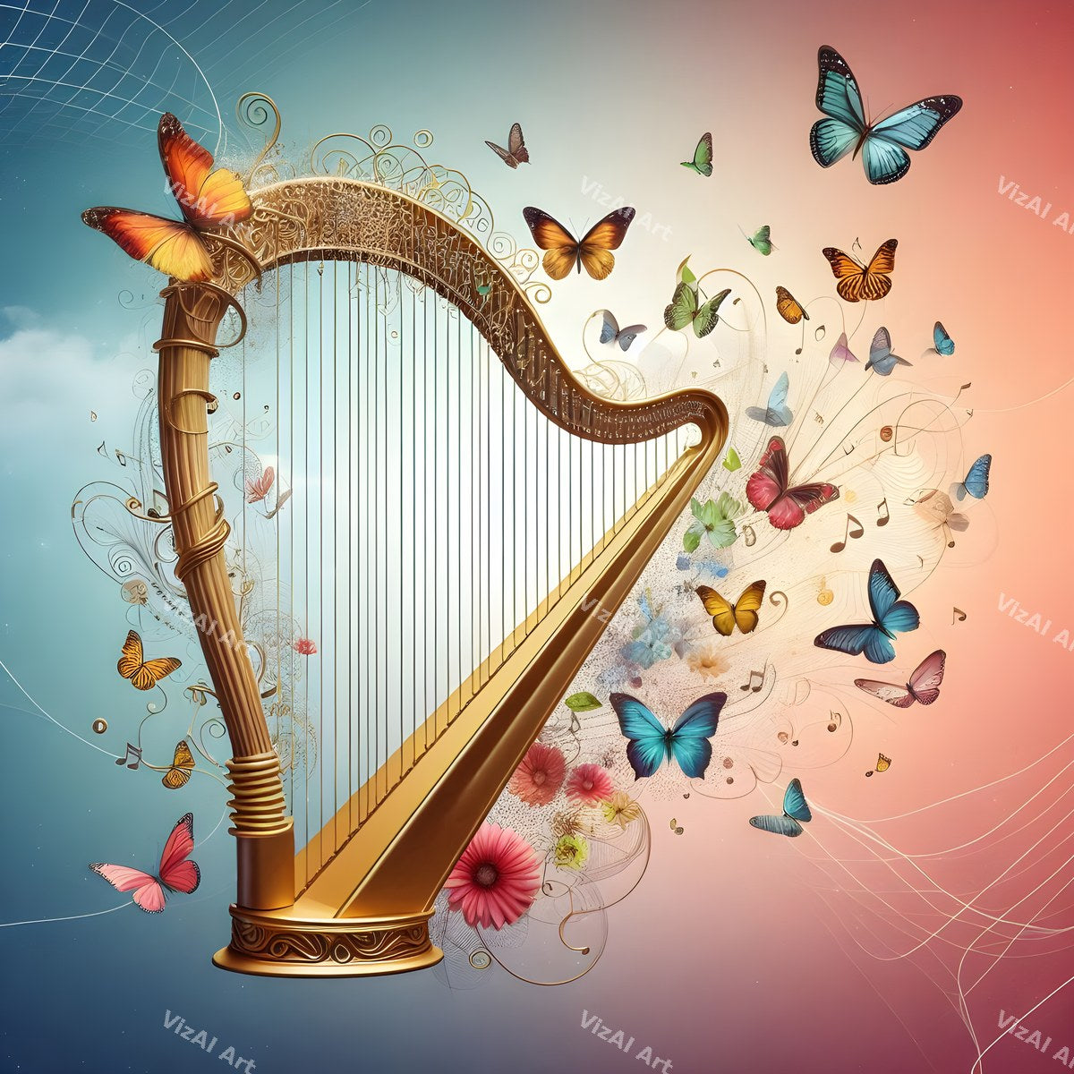 Crystal & Butterfly Harp Art — print 11