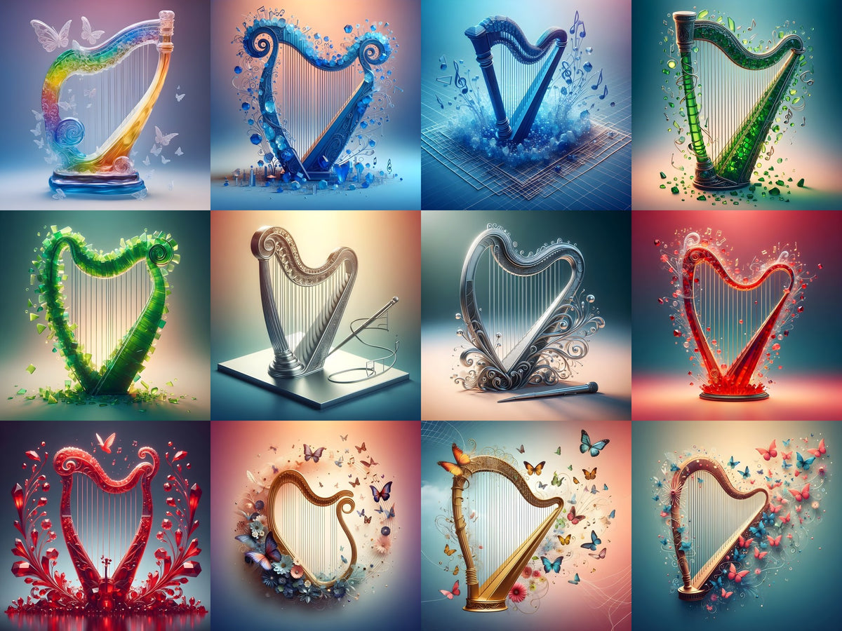 Crystal & Butterfly Harp Art — 12 Printable Prints