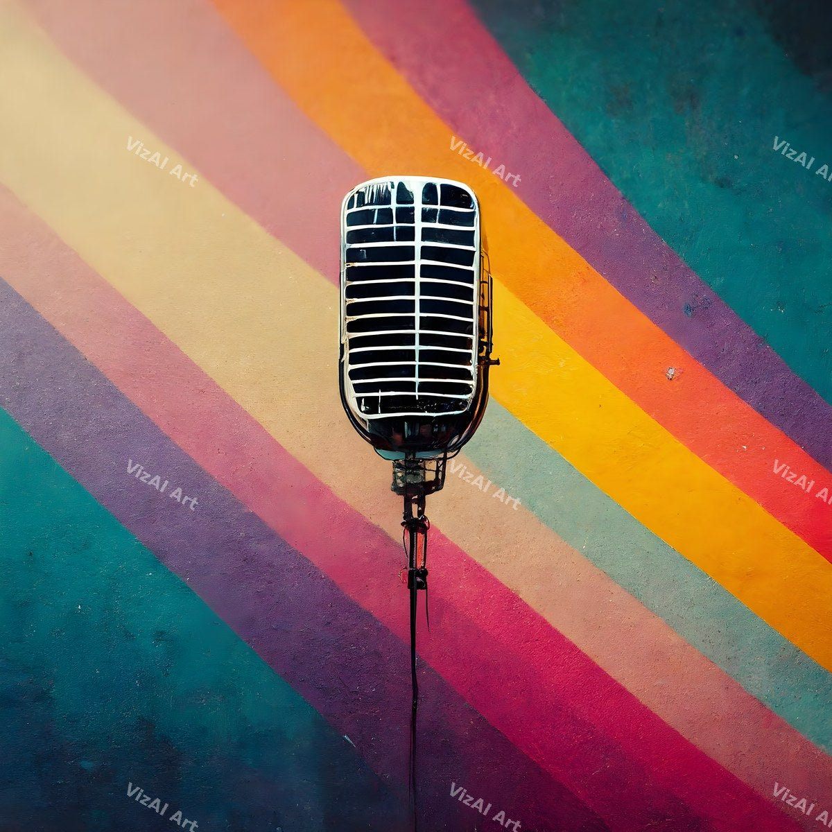 Rainbow Vintage Microphone Art — print 1