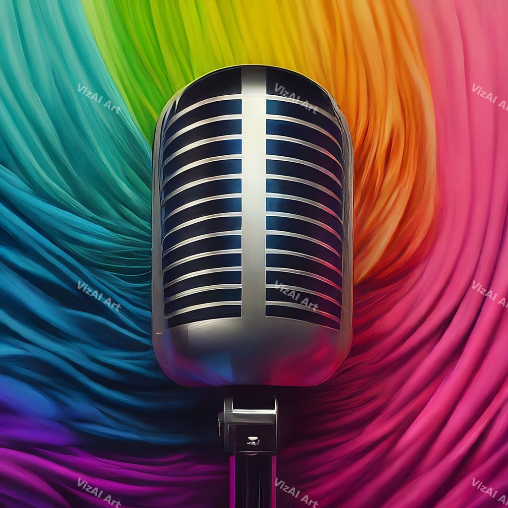 Rainbow Vintage Microphone Art — print 2