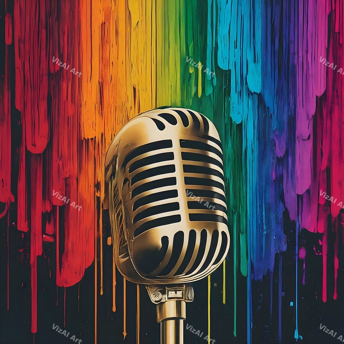 Rainbow Vintage Microphone Art — print 3