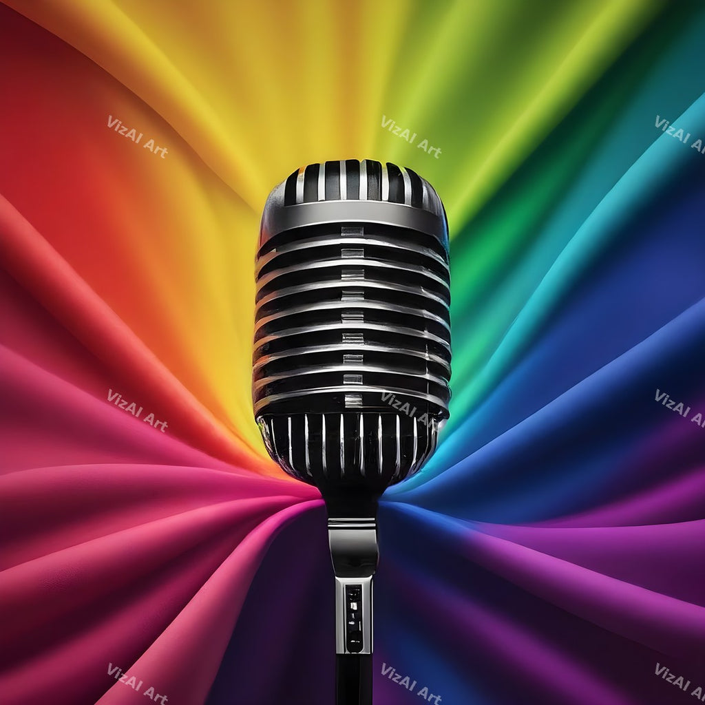 Rainbow Vintage Microphone Art — print 5