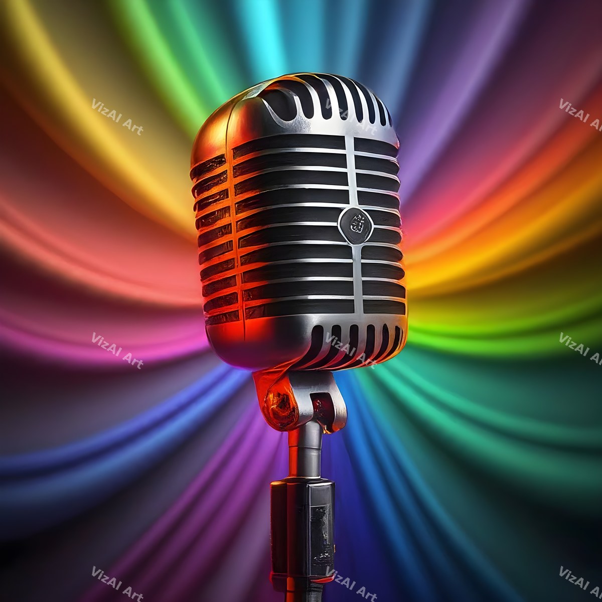 Rainbow Vintage Microphone Art — print 8