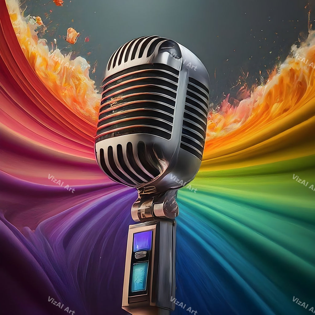 Rainbow Vintage Microphone Art — print 9