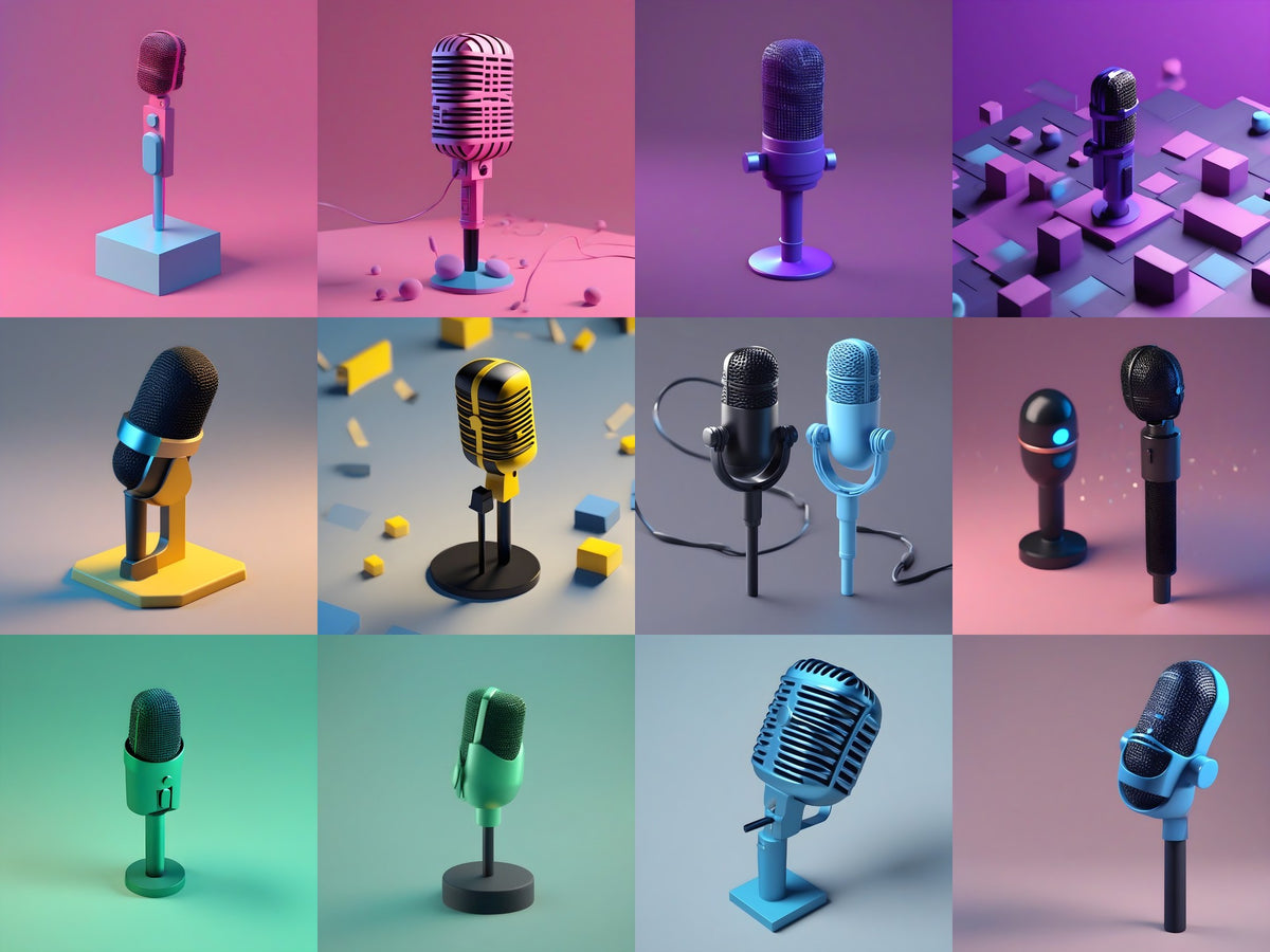 Pastel 3D Desk Microphone Art — 12 Printable Prints