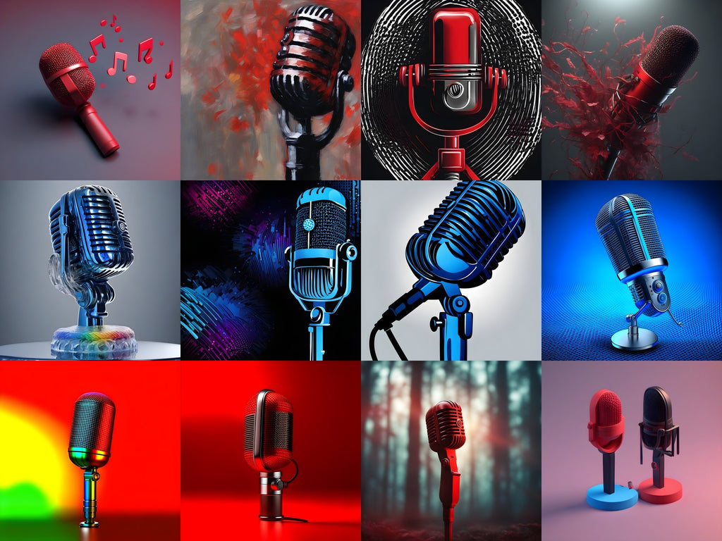 Crimson & Cobalt Microphone Art — 12 Printable Prints