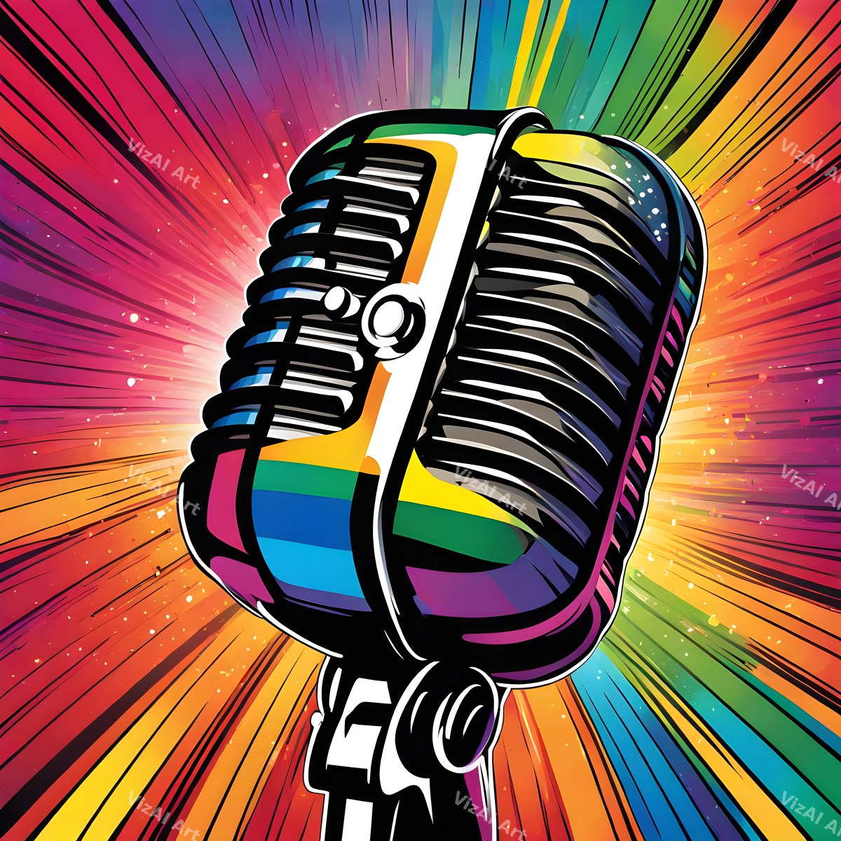 Rainbow Sunburst Pop Microphone Art — print 1