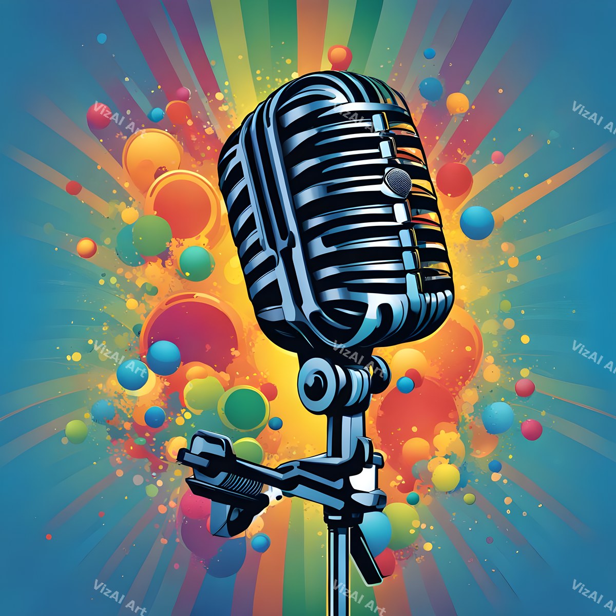 Rainbow Sunburst Pop Microphone Art — print 5