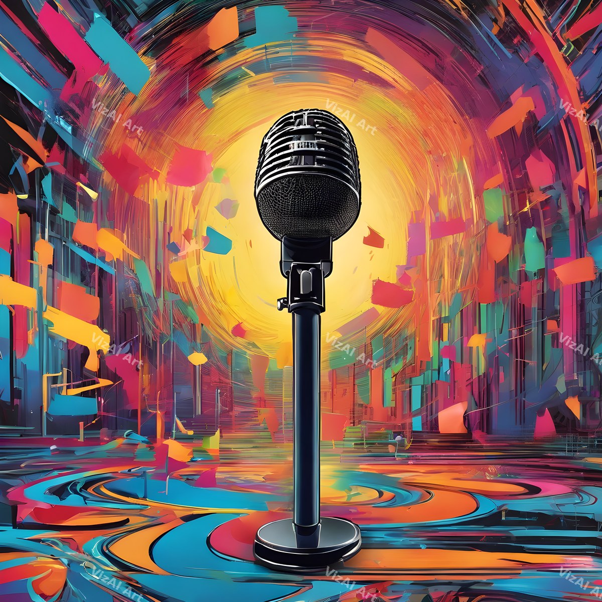Rainbow Sunburst Pop Microphone Art — print 11