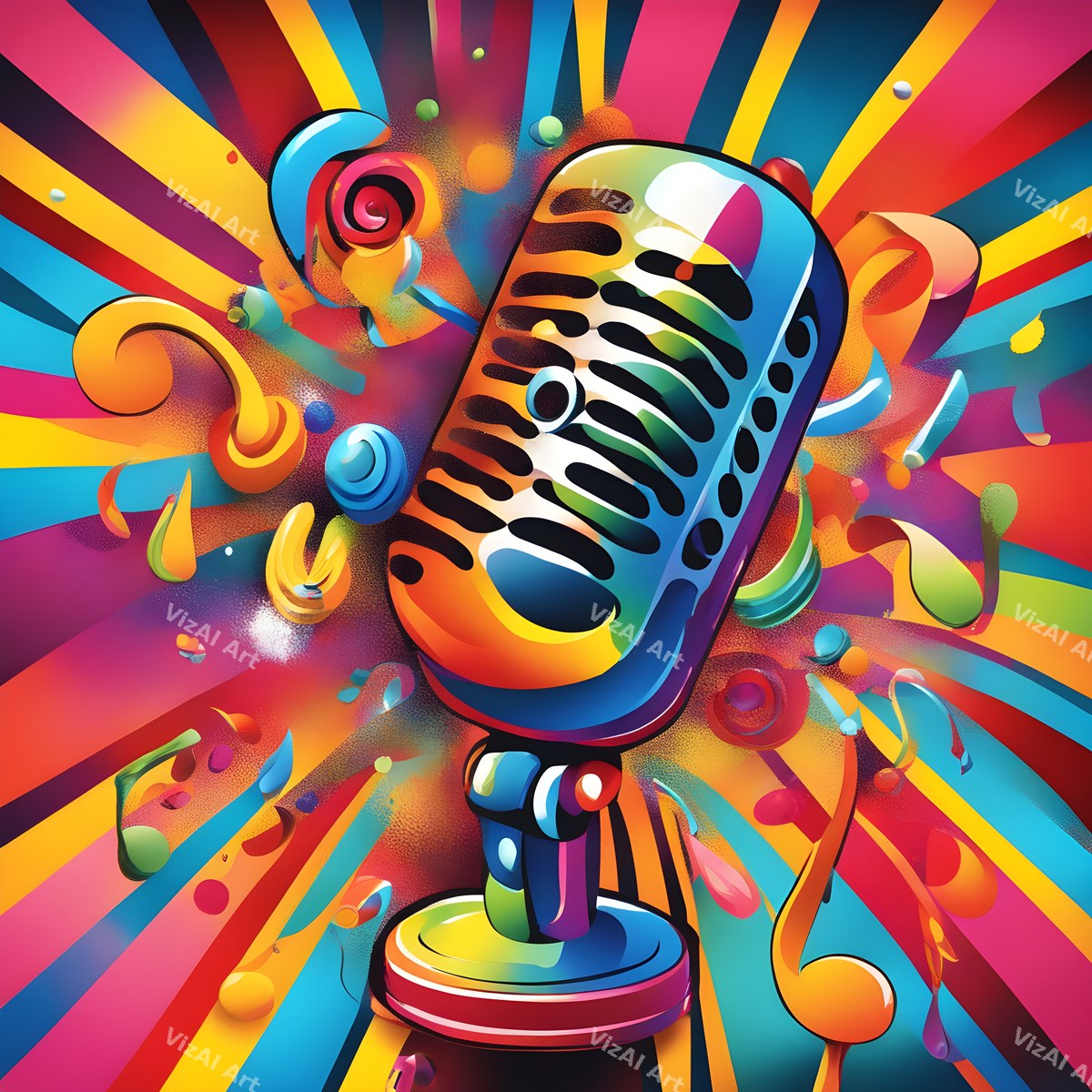 Rainbow Sunburst Pop Microphone Art — print 12