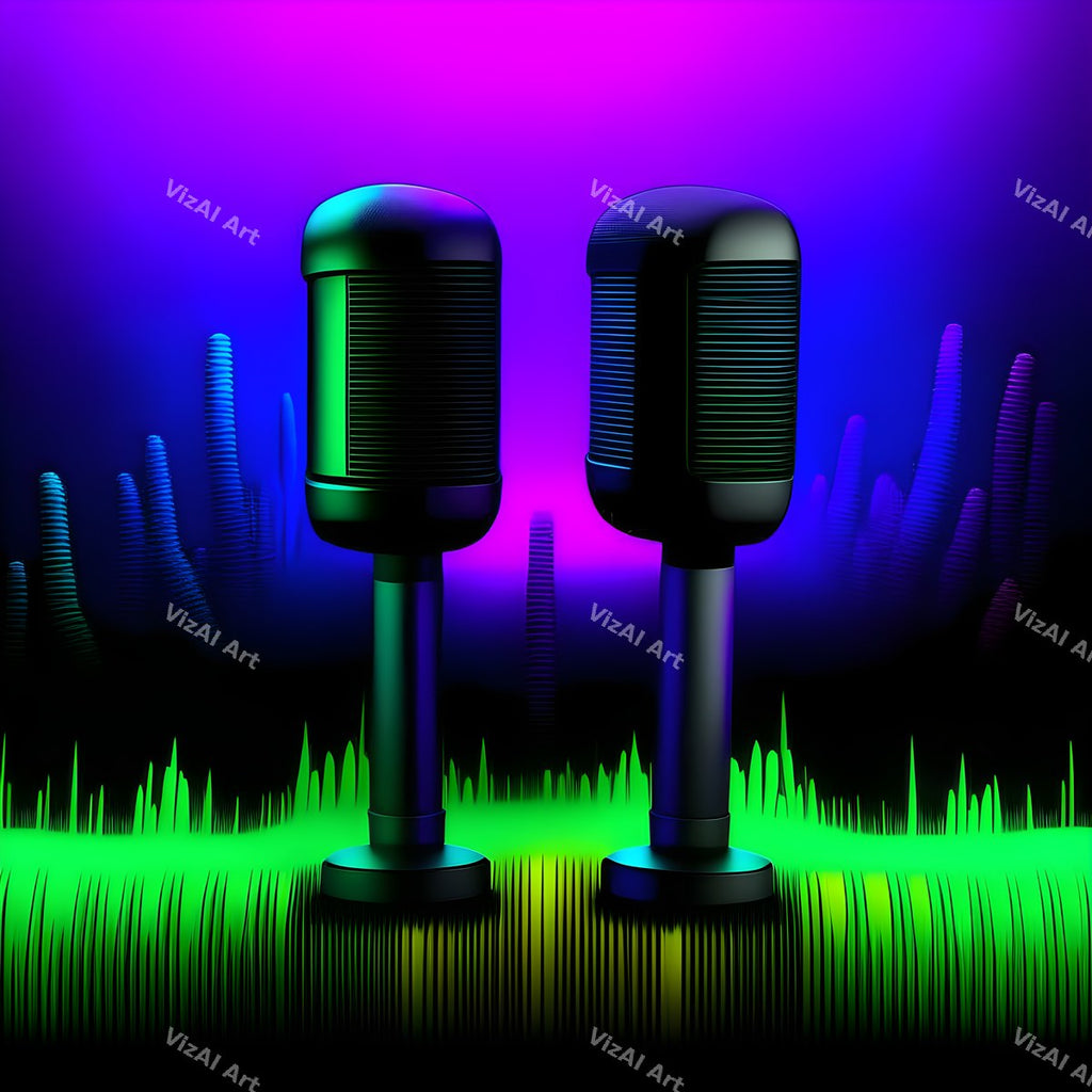 Neon Glow on Black Microphone Art — print 1