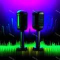 Neon Glow on Black Microphone Art — print 1