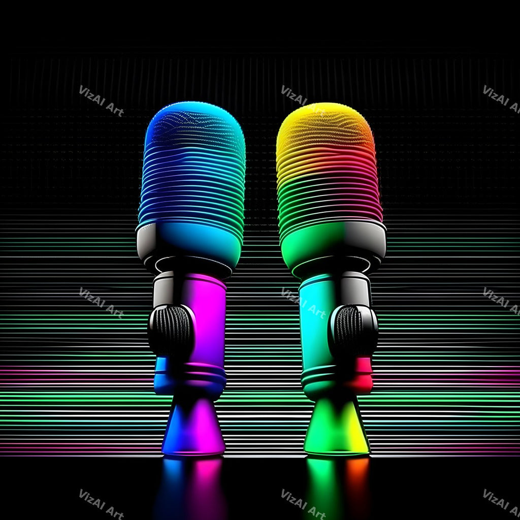 Neon Glow on Black Microphone Art — print 2