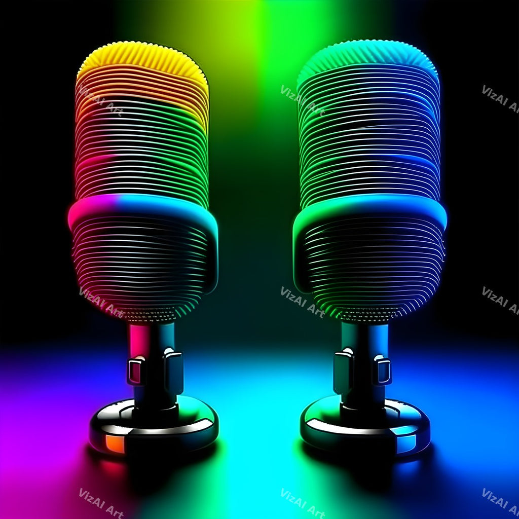 Neon Glow on Black Microphone Art — print 3