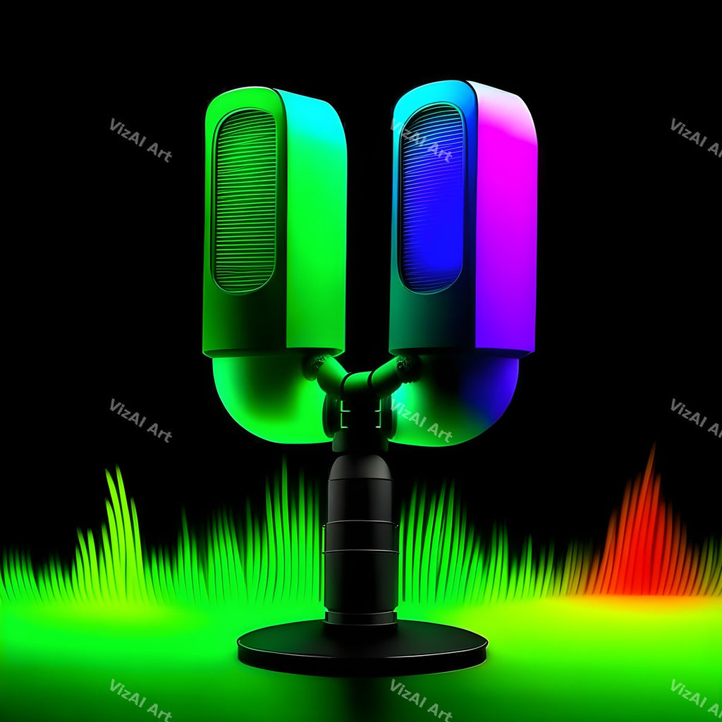 Neon Glow on Black Microphone Art — print 4