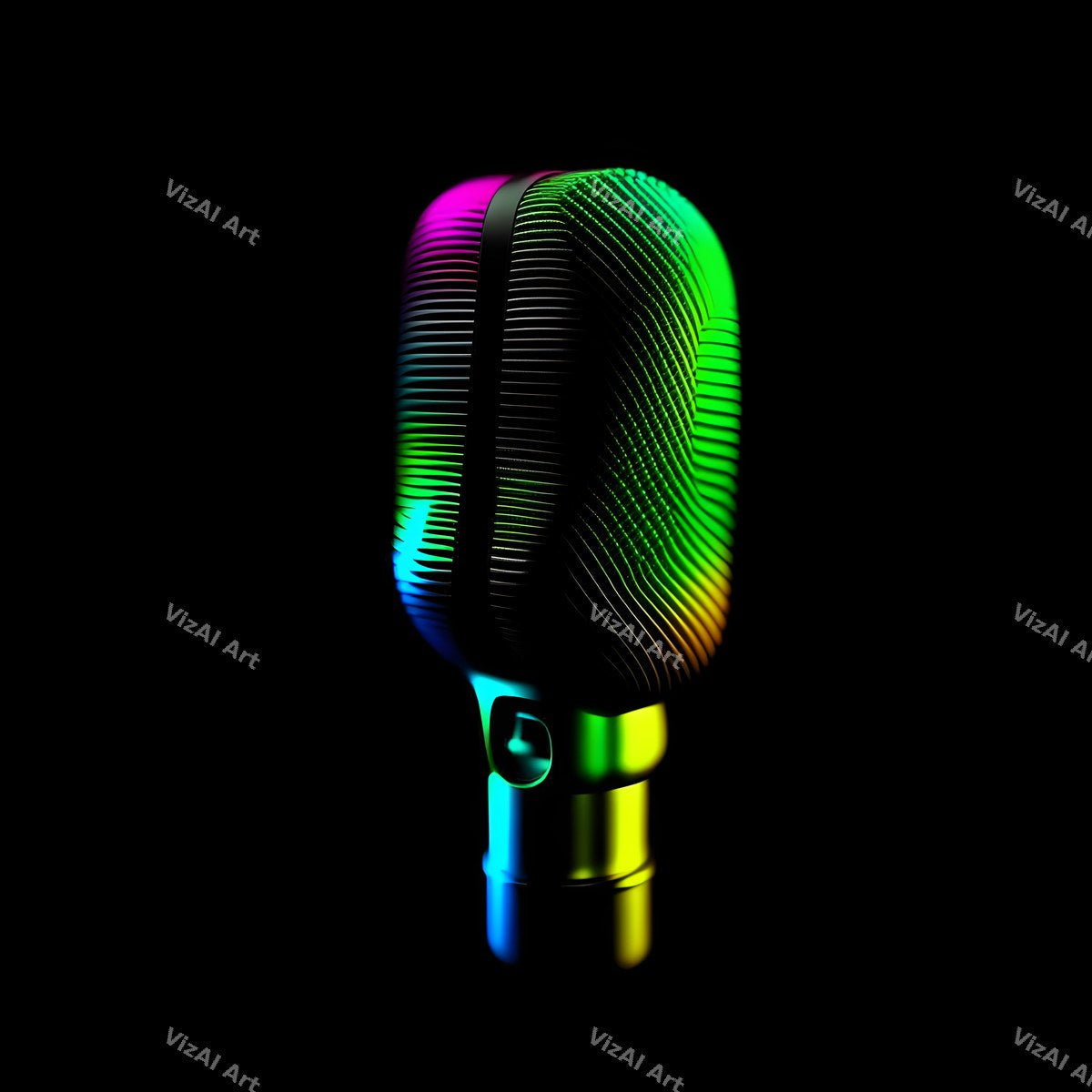 Neon Glow on Black Microphone Art — print 5