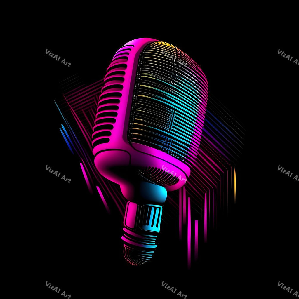 Neon Glow on Black Microphone Art — print 6