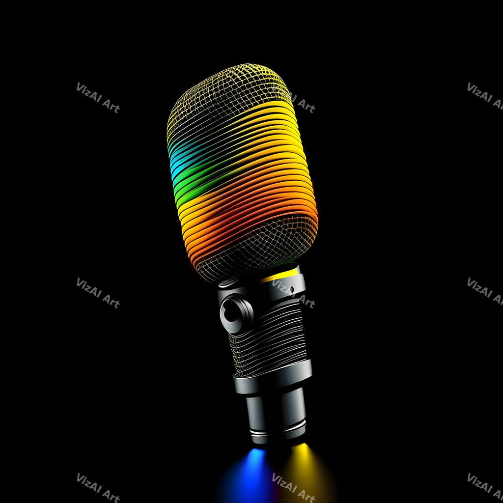Neon Glow on Black Microphone Art — print 7