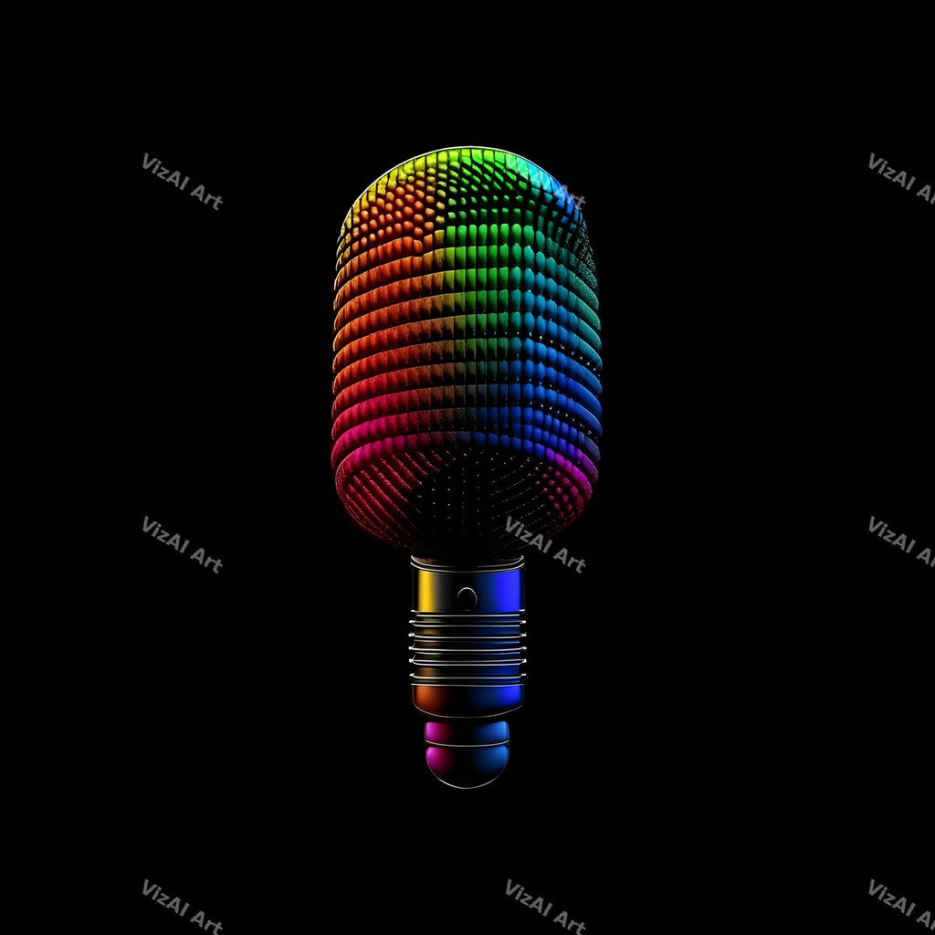Neon Glow on Black Microphone Art — print 8