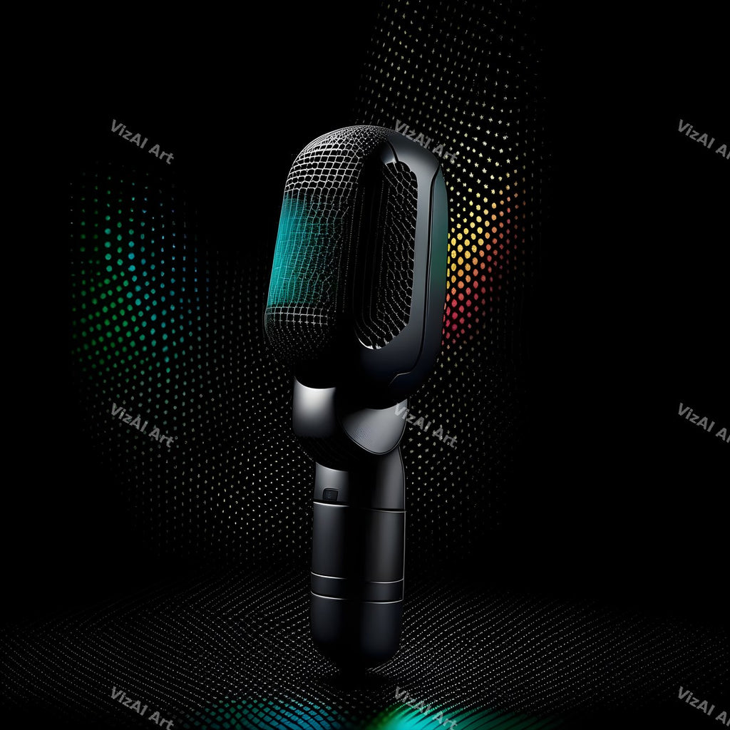 Neon Glow on Black Microphone Art — print 9