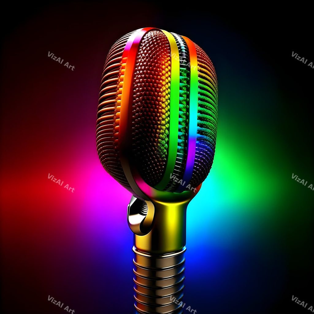 Neon Glow on Black Microphone Art — print 10