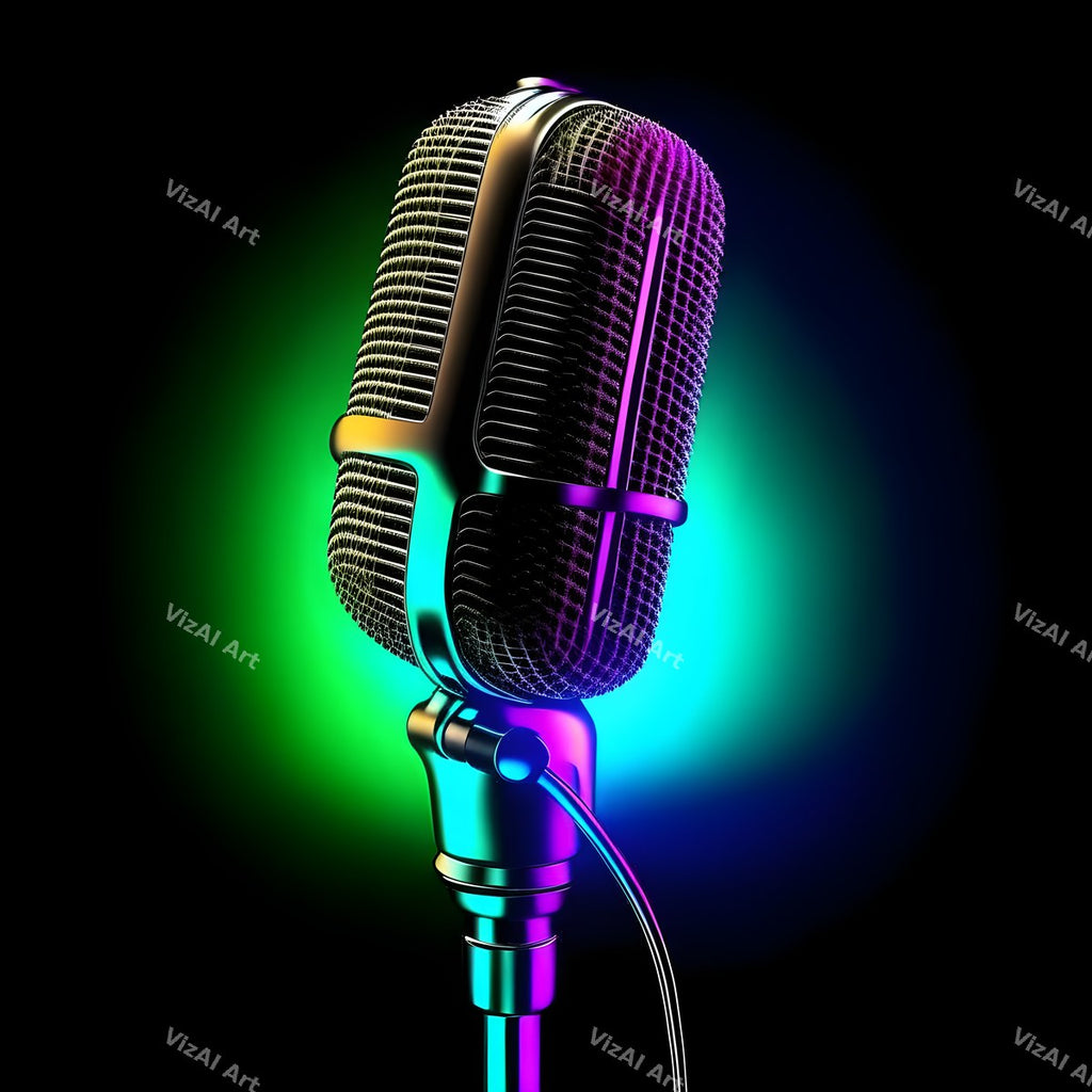 Neon Glow on Black Microphone Art — print 12