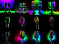 Neon Glow on Black Microphone Art — 12 Printable Prints