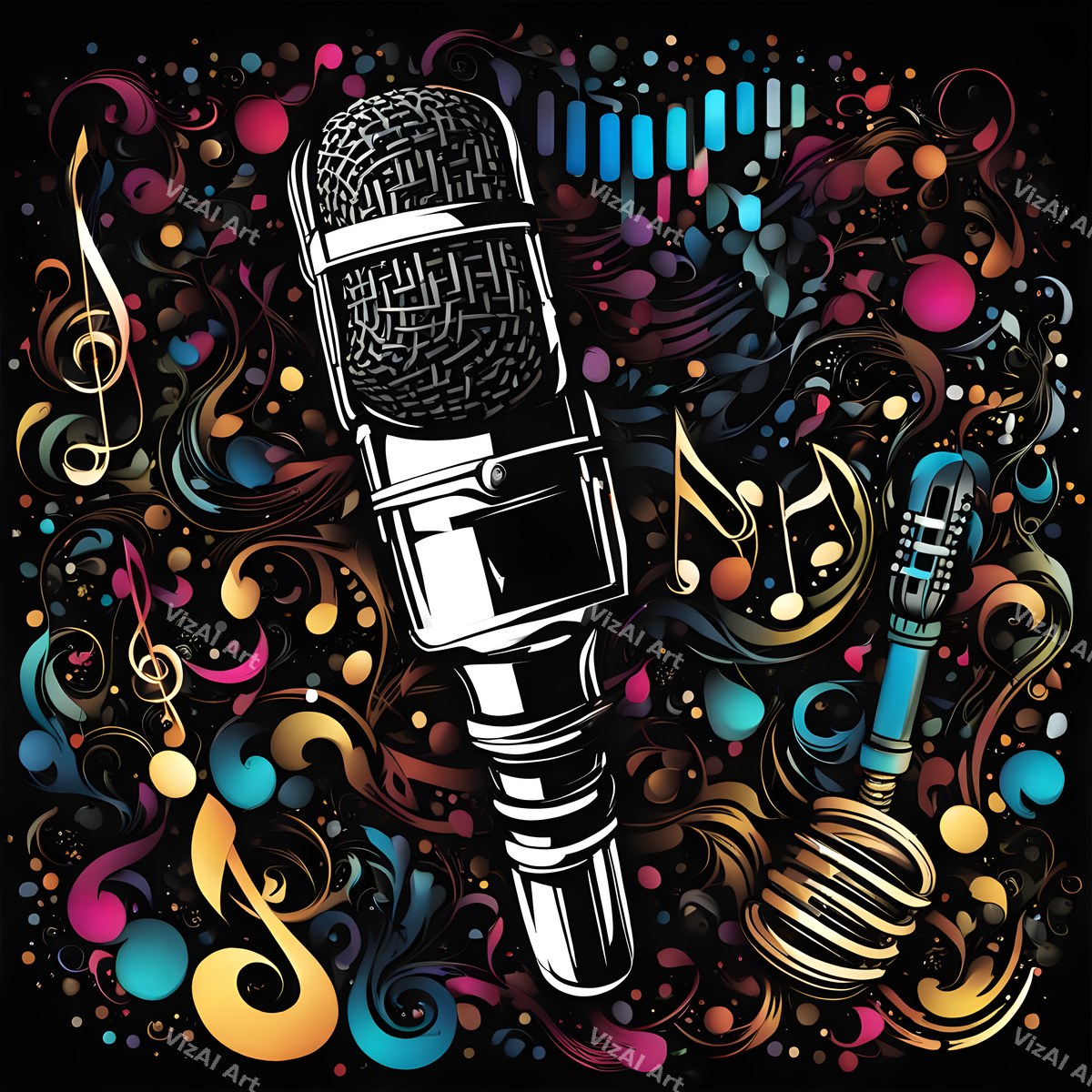 Swirling Music Notes Microphone Art — print 1