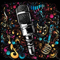Swirling Music Notes Microphone Art — print 1
