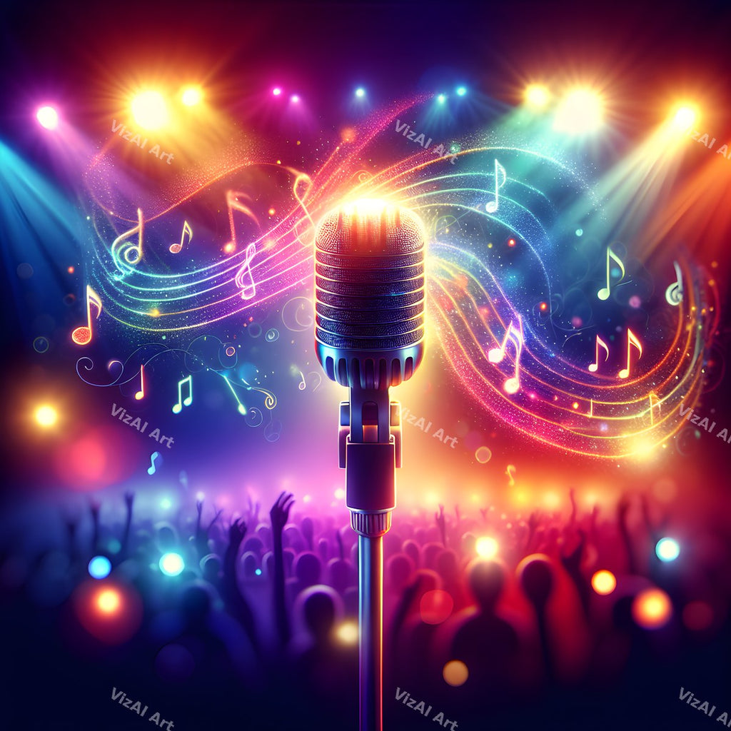 Swirling Music Notes Microphone Art — print 2