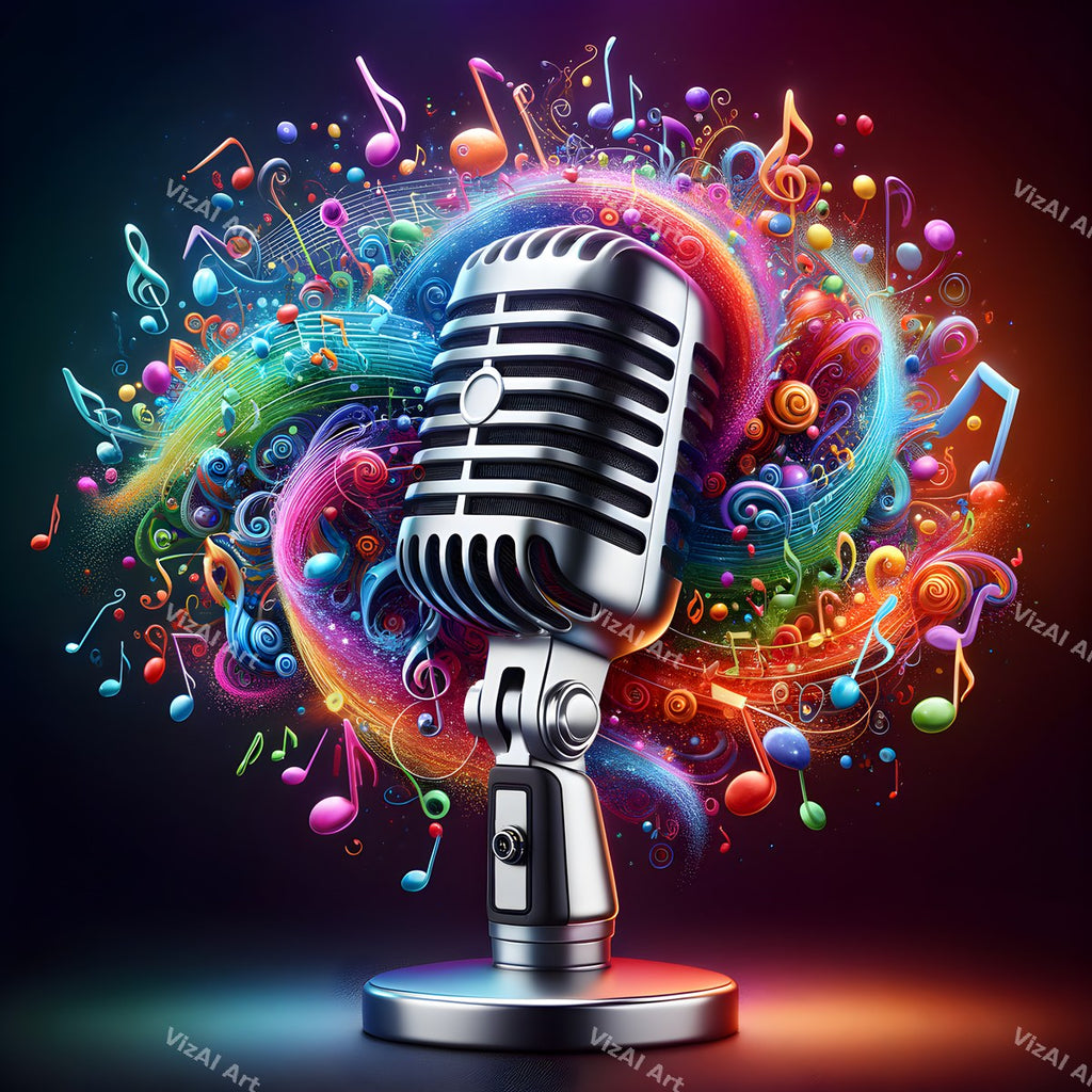 Swirling Music Notes Microphone Art — print 3