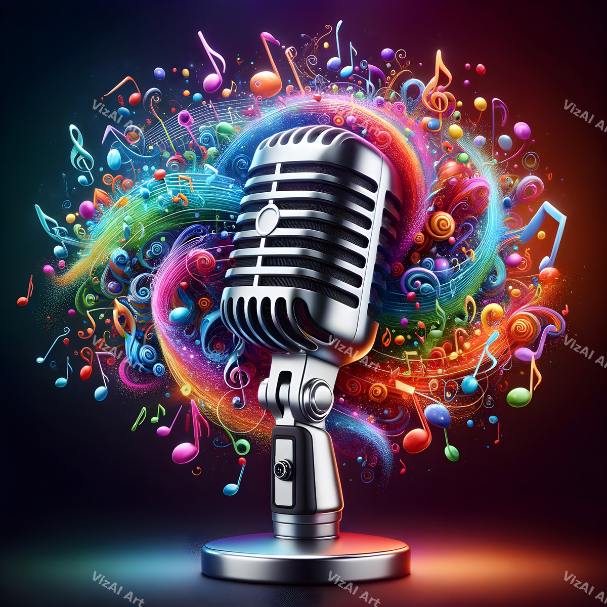 Swirling Music Notes Microphone Art — print 3