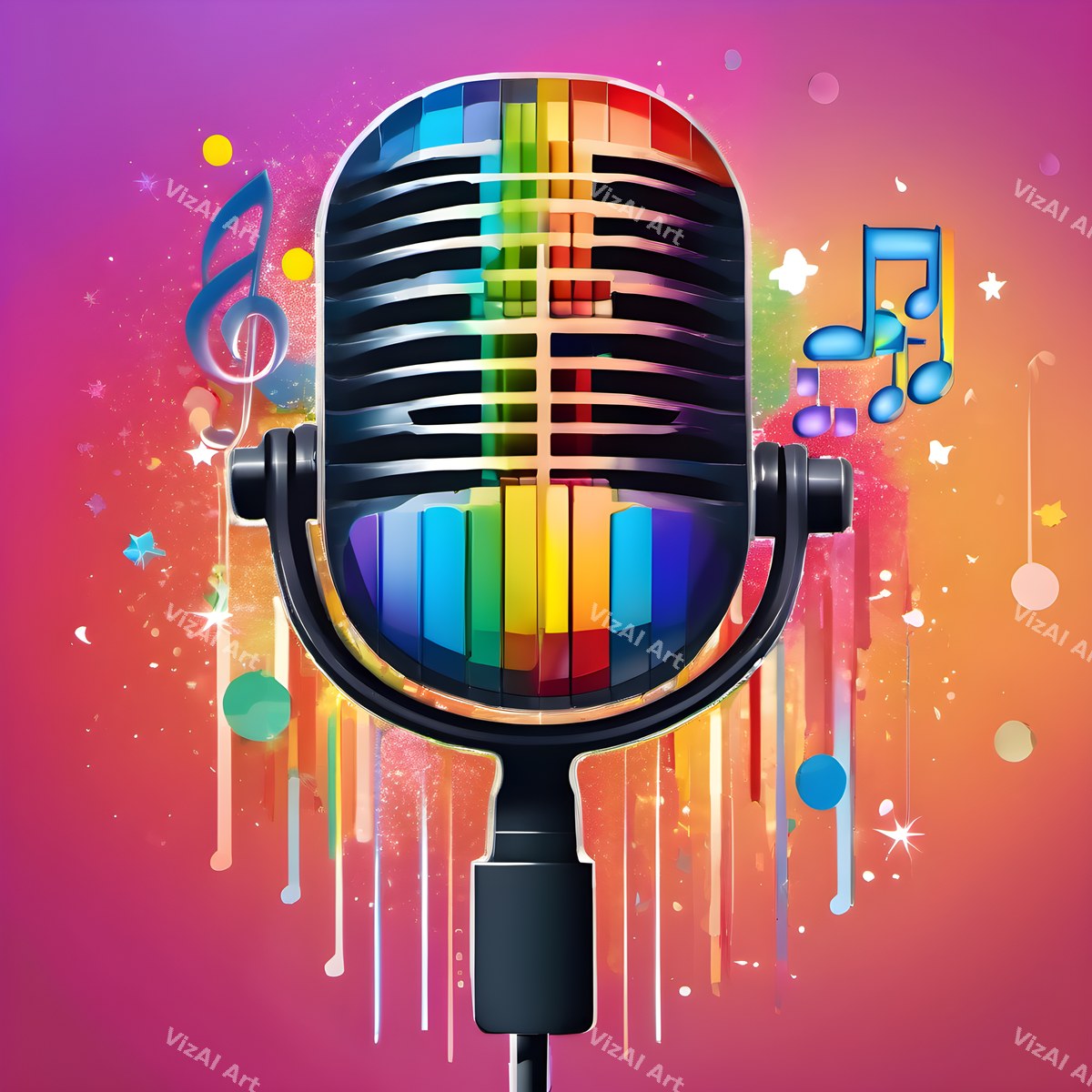 Swirling Music Notes Microphone Art — print 4