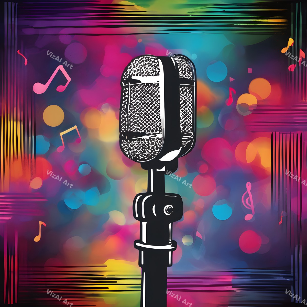 Swirling Music Notes Microphone Art — print 6