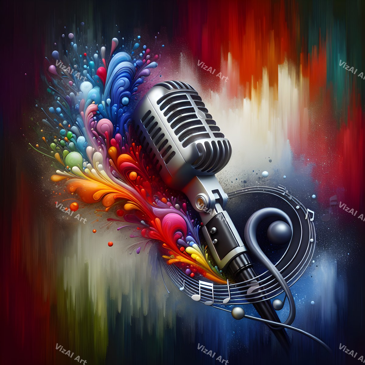 Swirling Music Notes Microphone Art — print 7