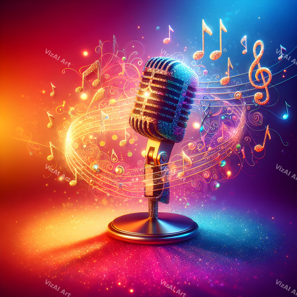 Swirling Music Notes Microphone Art — print 8