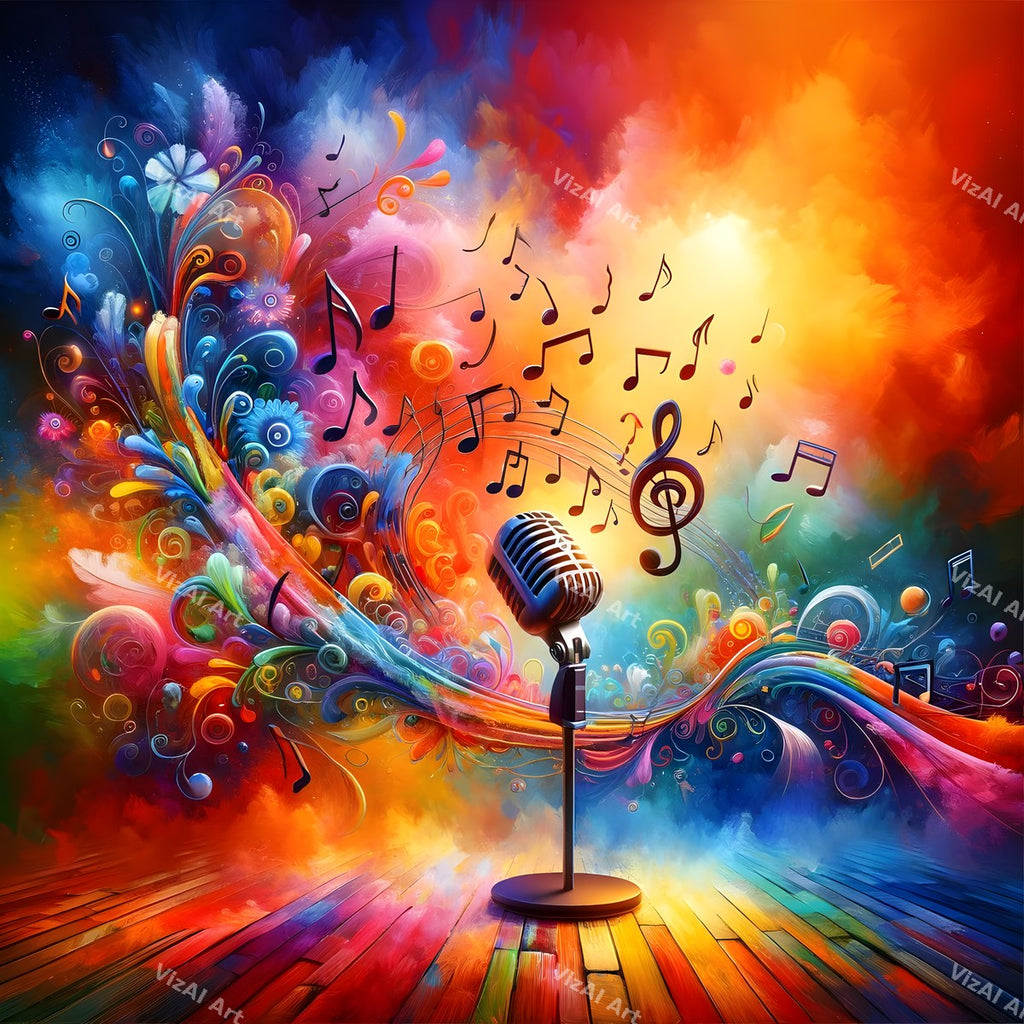 Swirling Music Notes Microphone Art — print 9