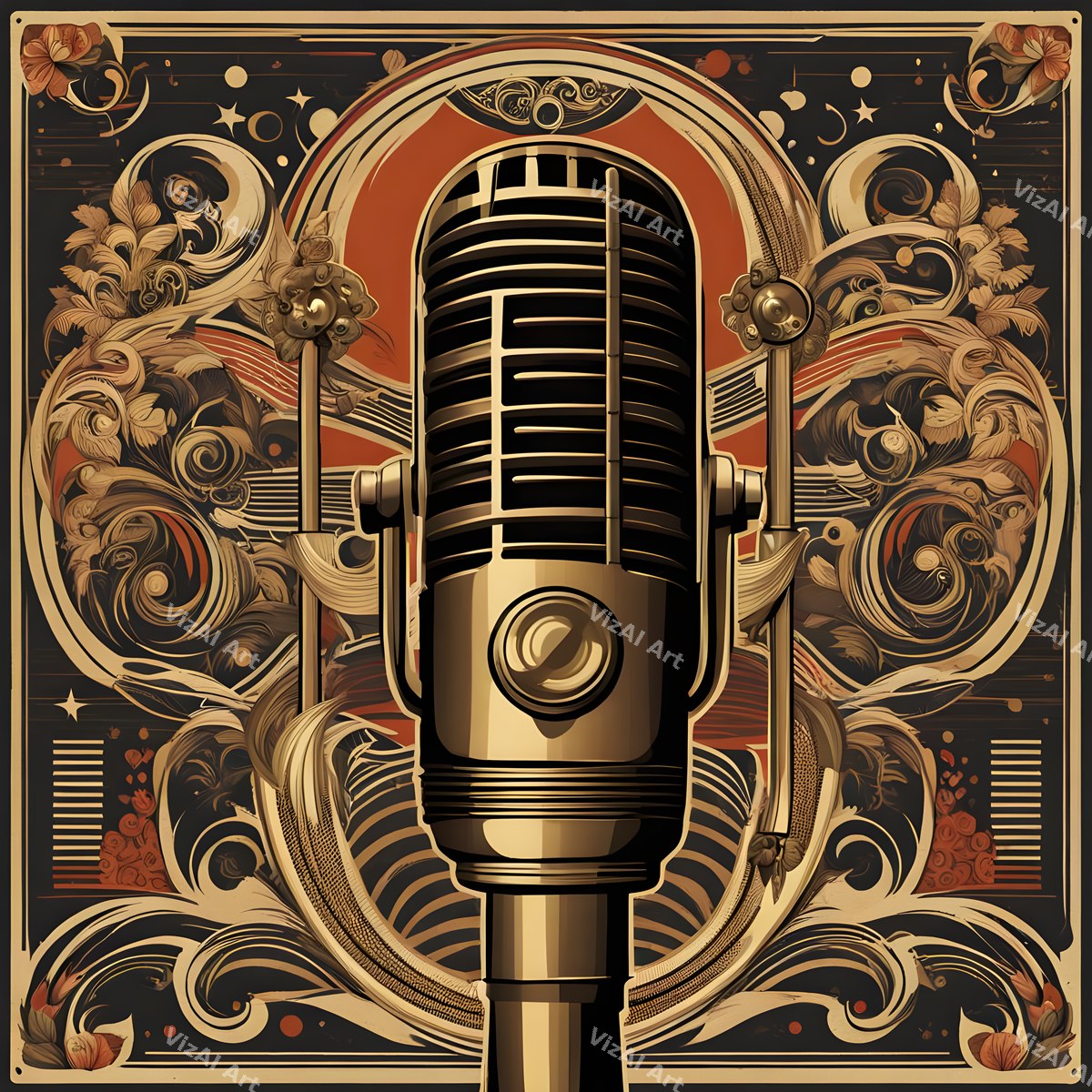 Vintage Roses & Sheet Music Microphone Art — print 1