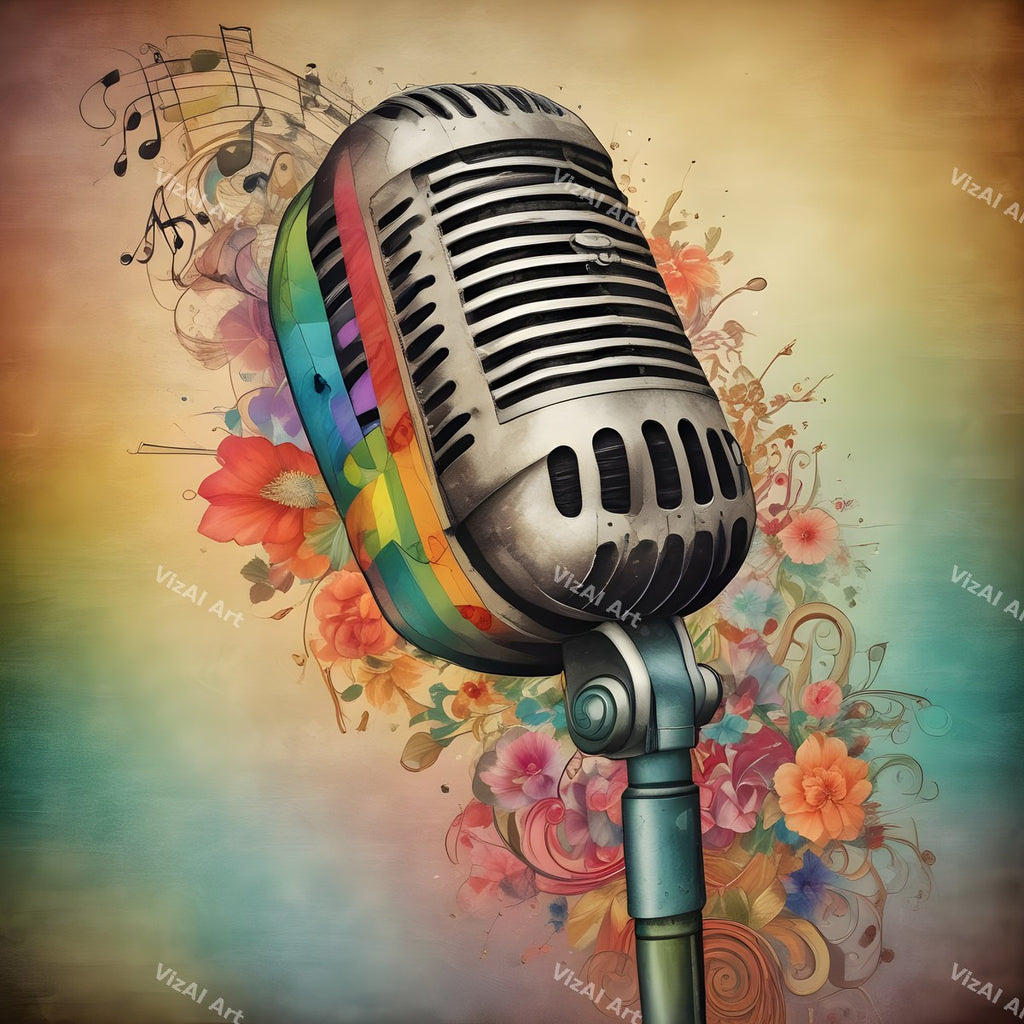Vintage Roses & Sheet Music Microphone Art — print 3