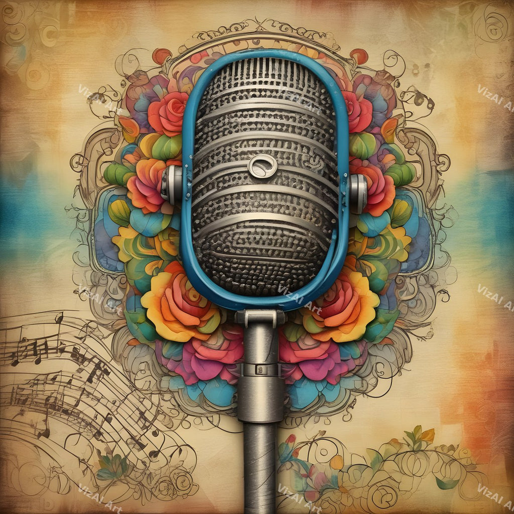 Vintage Roses & Sheet Music Microphone Art — print 4