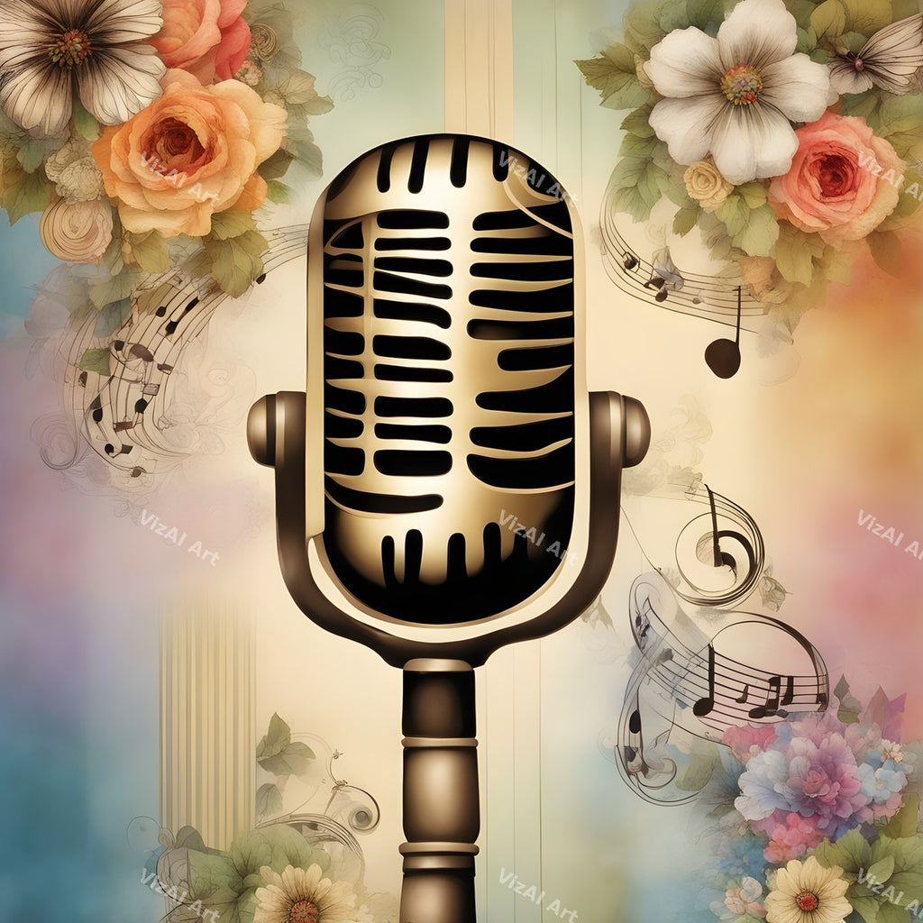 Vintage Roses & Sheet Music Microphone Art — print 7