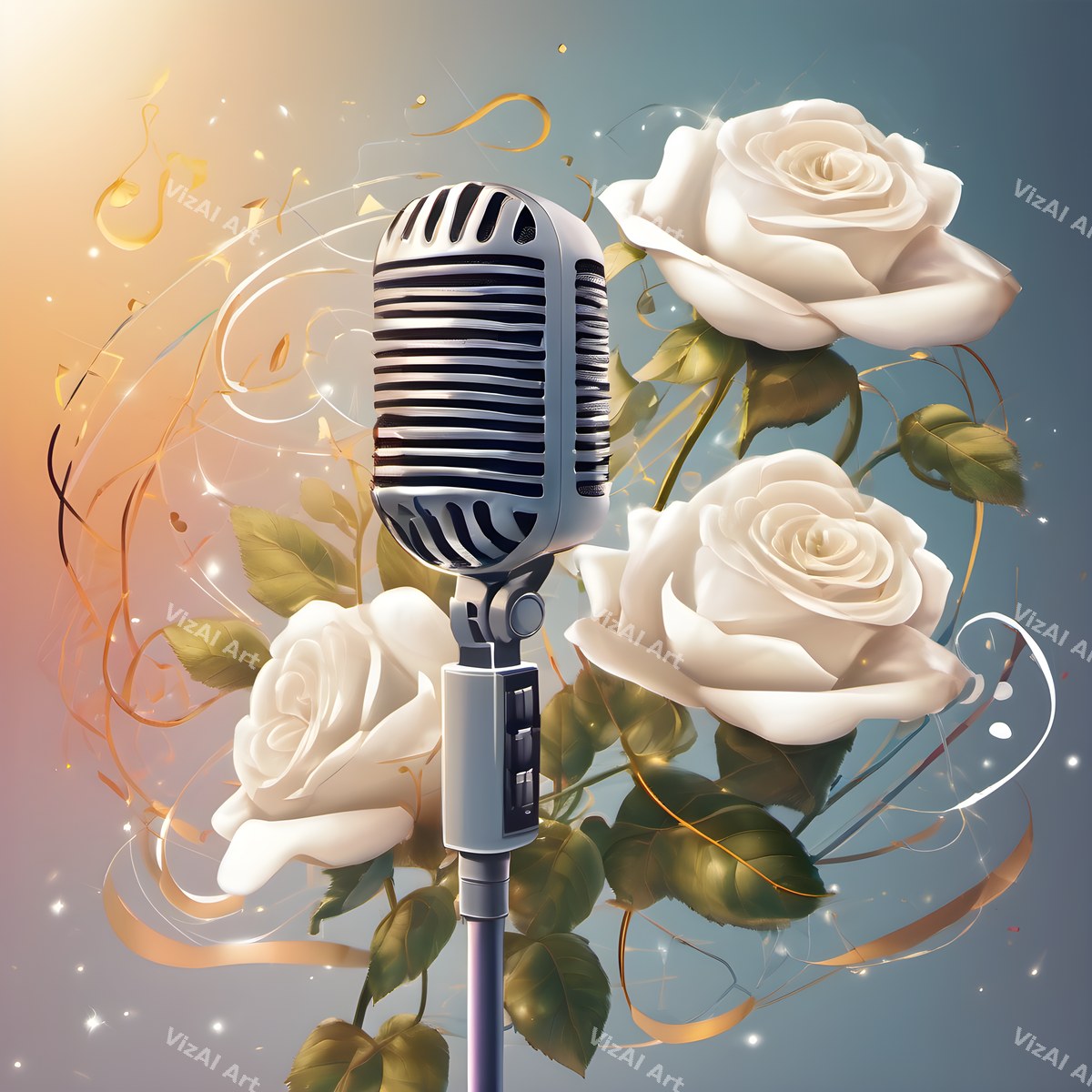 Vintage Roses & Sheet Music Microphone Art — print 9