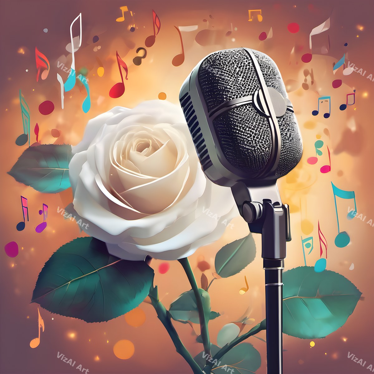 Vintage Roses & Sheet Music Microphone Art — print 10