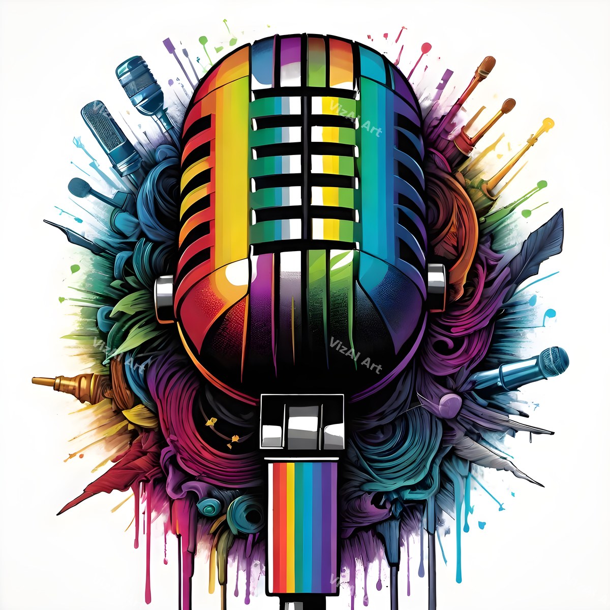 Ink Splatter Vintage Microphone Art — print 7