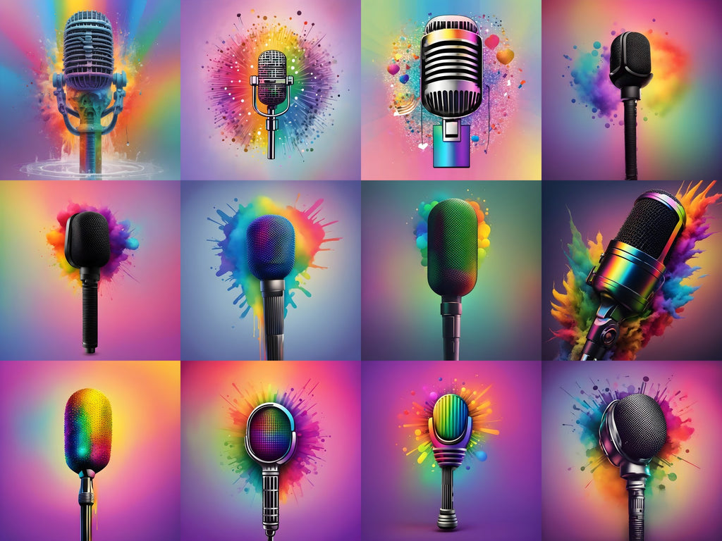 Rainbow Powder Burst Microphone Art — 12 Printable Prints