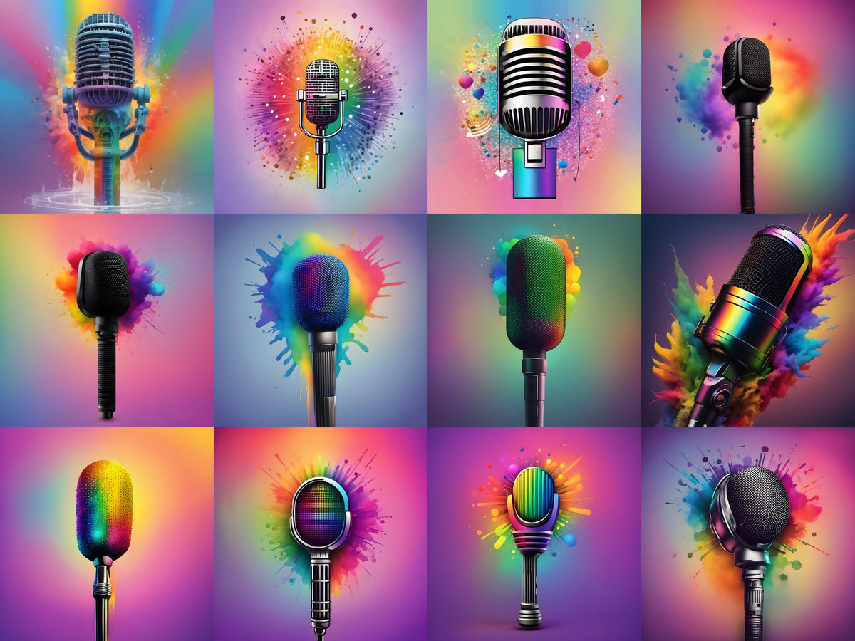 Rainbow Powder Burst Microphone Art — 12 Printable Prints